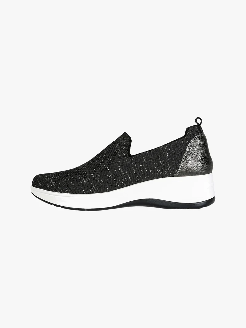 Sneakers donna slip on in maglia con zeppa - nero