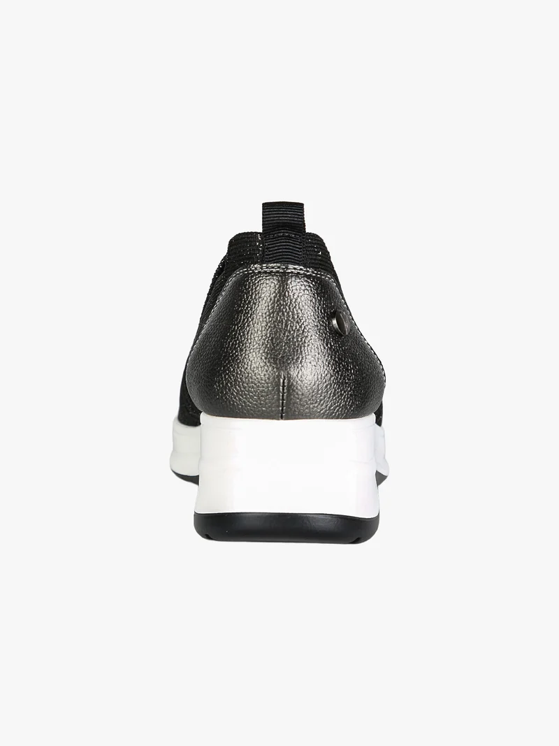 Sneakers donna slip on in maglia con zeppa - nero