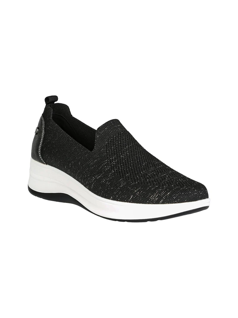 Sneakers donna slip on in maglia con zeppa - nero