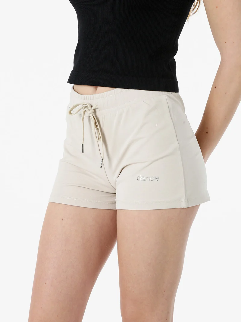 Shorts donna in cotone con coulisse - beige