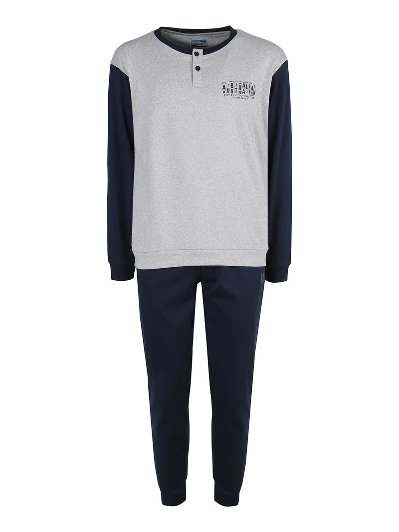 Pigiama lungo da uomo in misto cotone interlock - grigio
