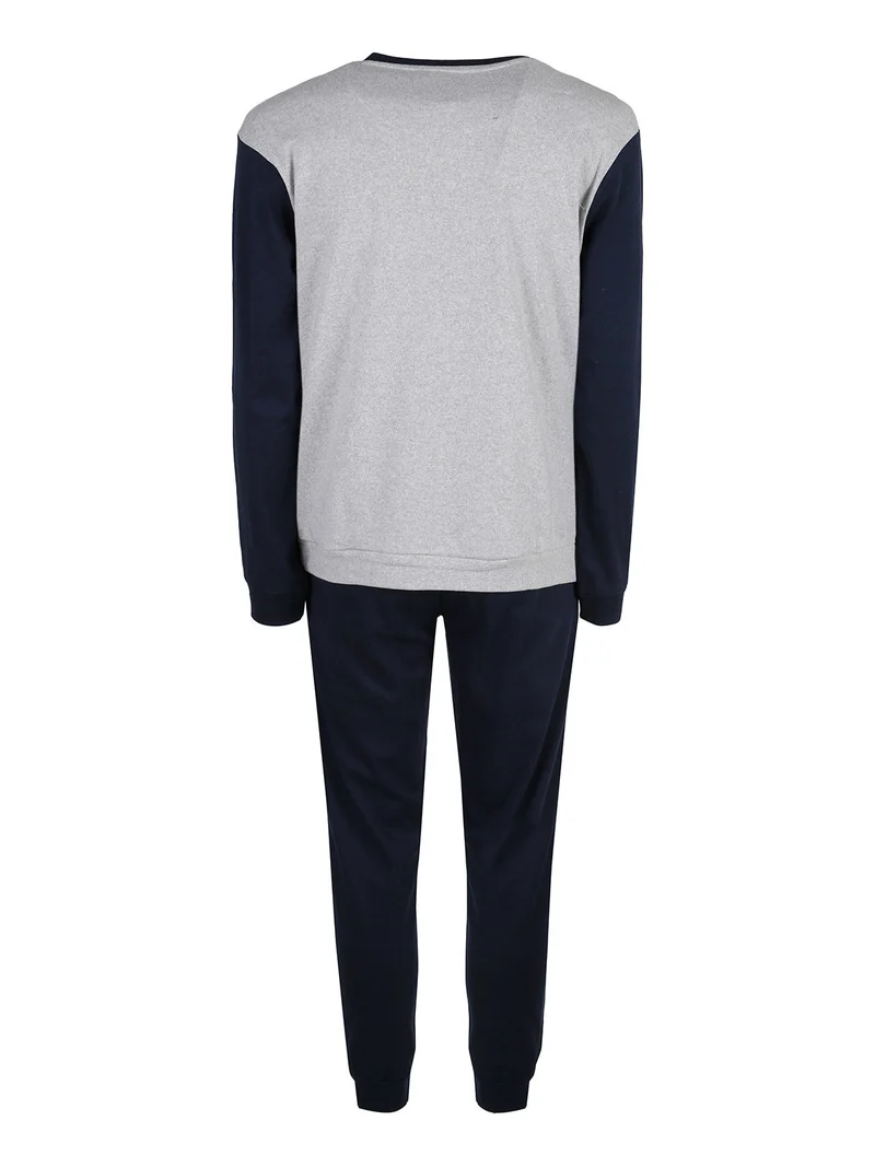 Pigiama lungo da uomo in misto cotone interlock - grigio