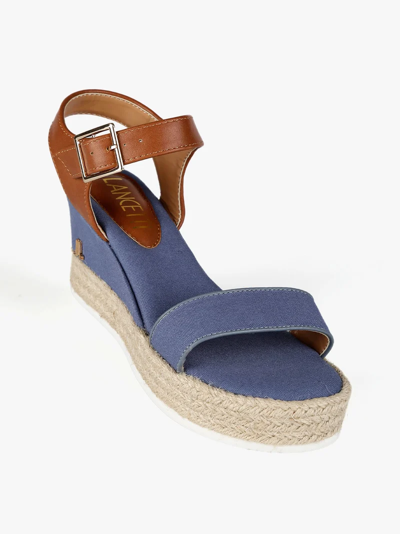 Sandali donna in tessuto con zeppa - blu