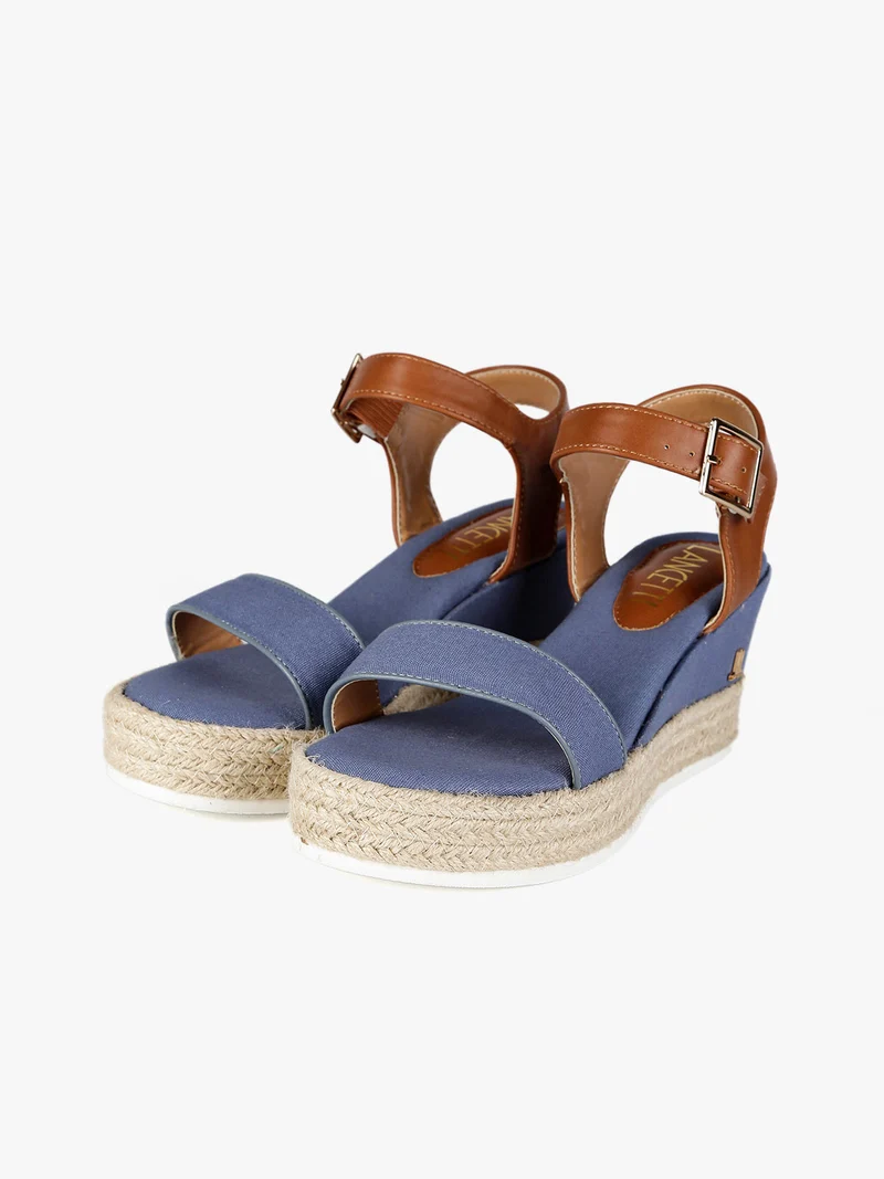 Sandali donna in tessuto con zeppa - blu