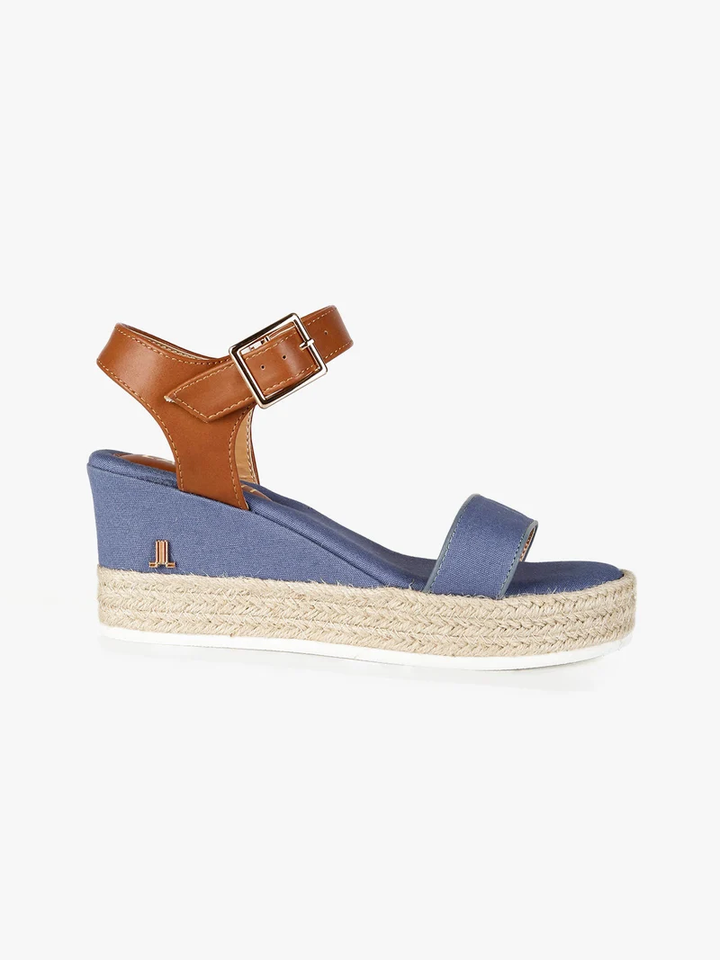 Sandali donna in tessuto con zeppa - blu