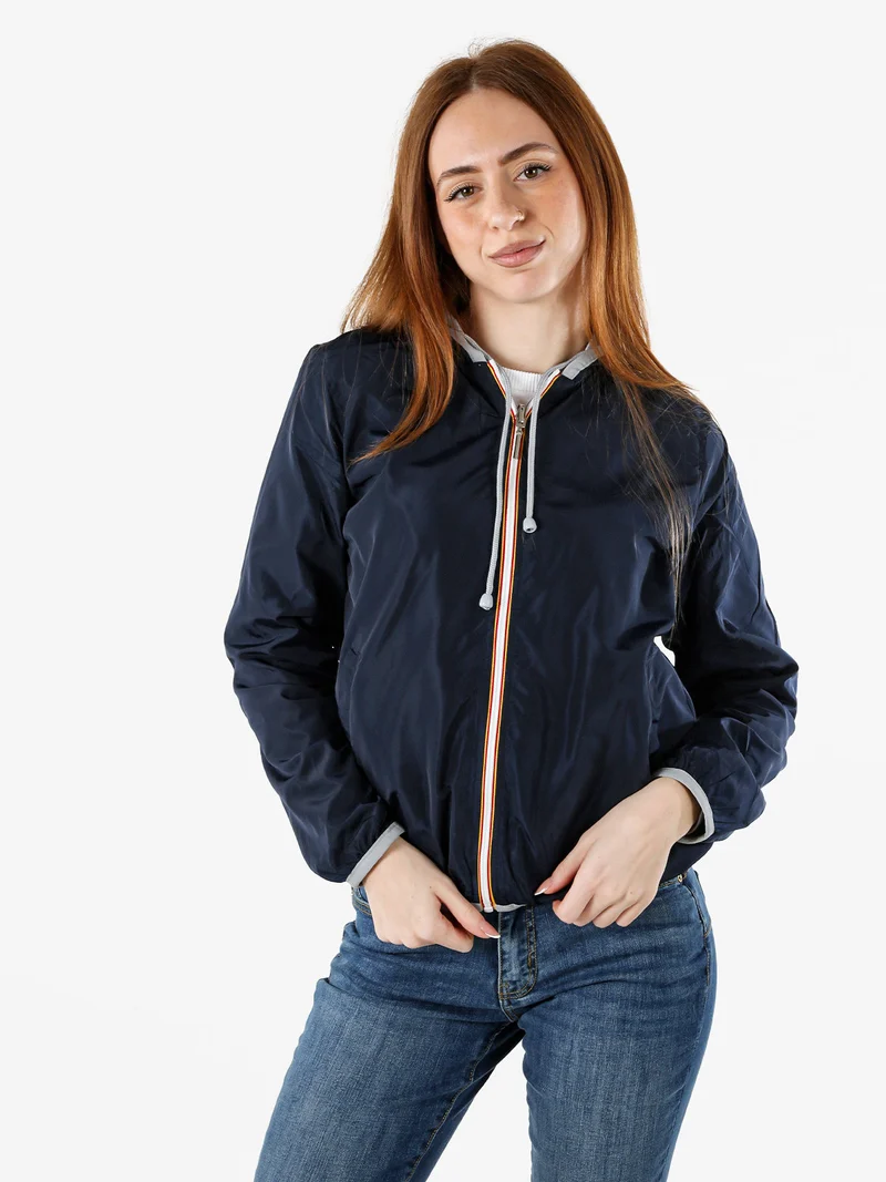Giacca a vento da donna reversibile con cappuccio e zip - blu scuro