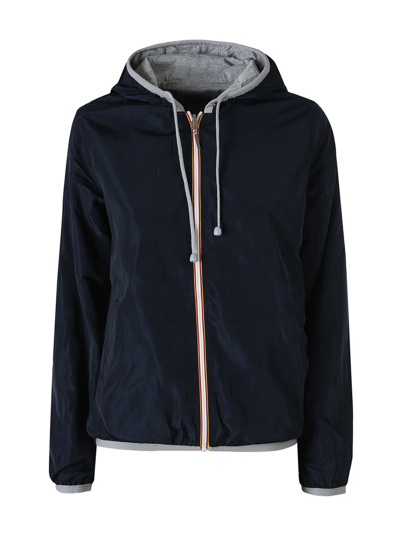 Giacca a vento da donna reversibile con cappuccio e zip - blu scuro