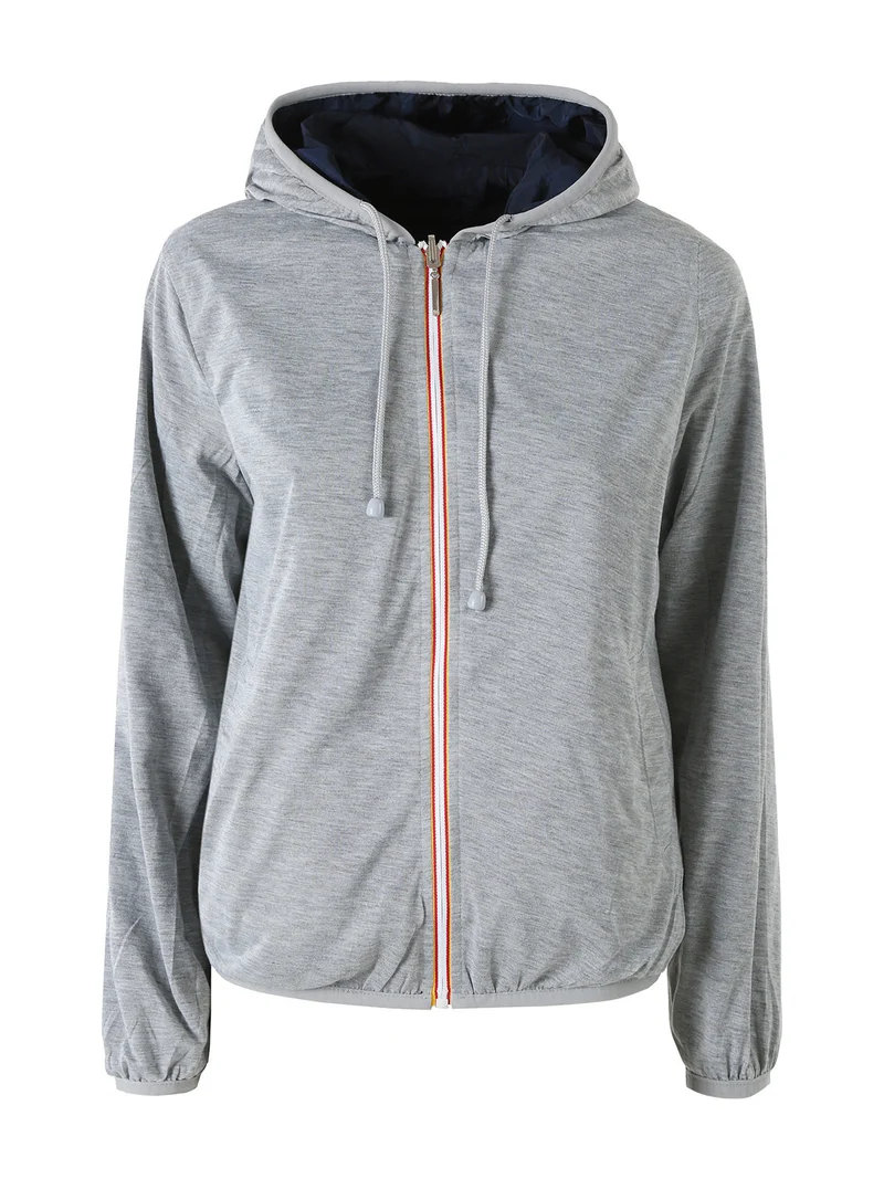 Giacca a vento da donna reversibile con cappuccio e zip - blu scuro