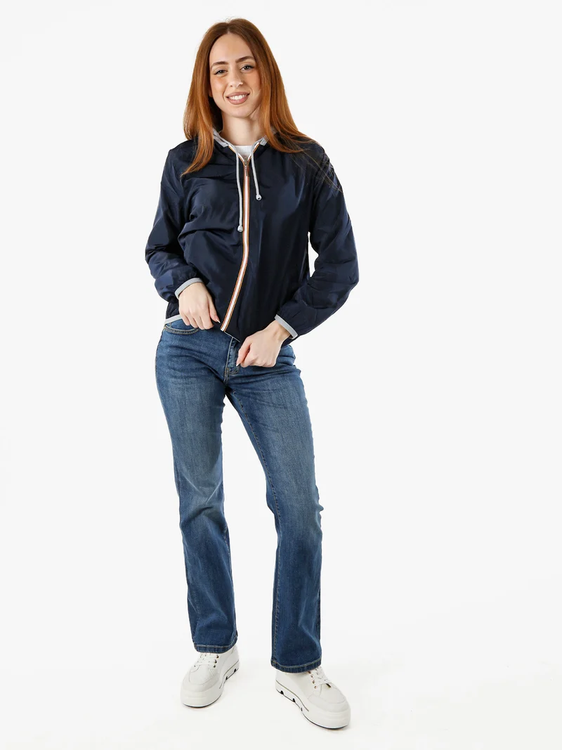 Giacca a vento da donna reversibile con cappuccio e zip - blu scuro