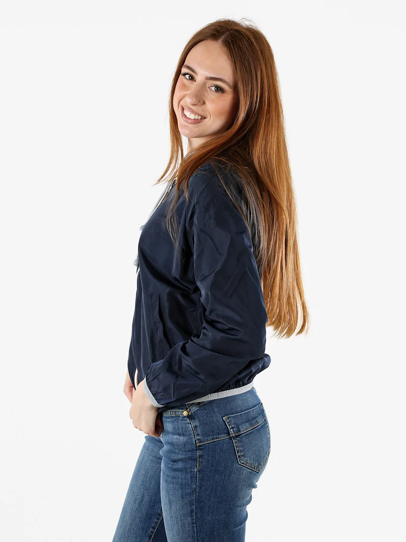 Giacca a vento da donna reversibile con cappuccio e zip - blu scuro