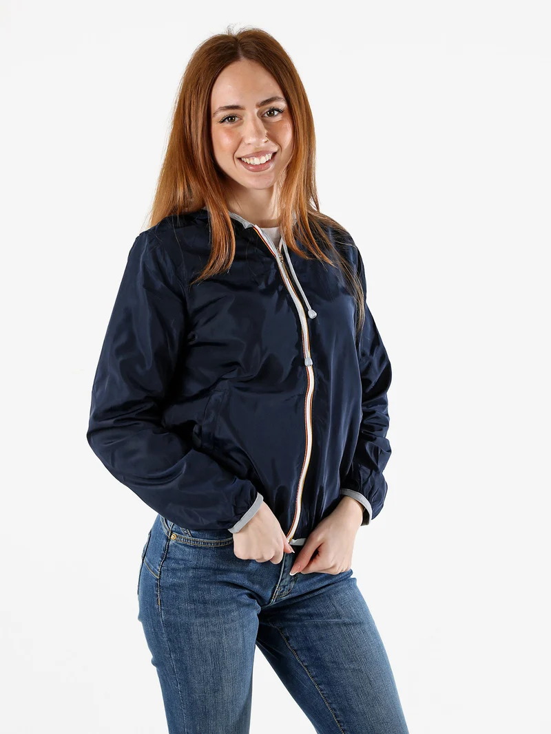 Giacca a vento da donna reversibile con cappuccio e zip - blu scuro