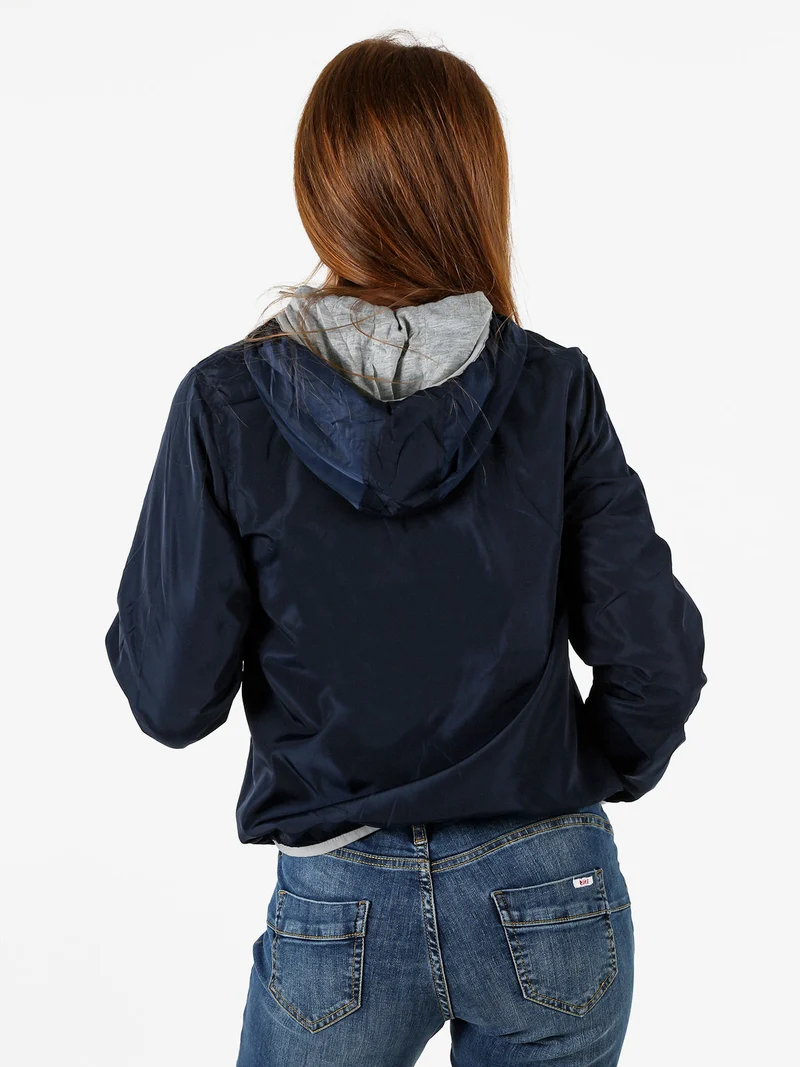 Giacca a vento da donna reversibile con cappuccio e zip - blu scuro