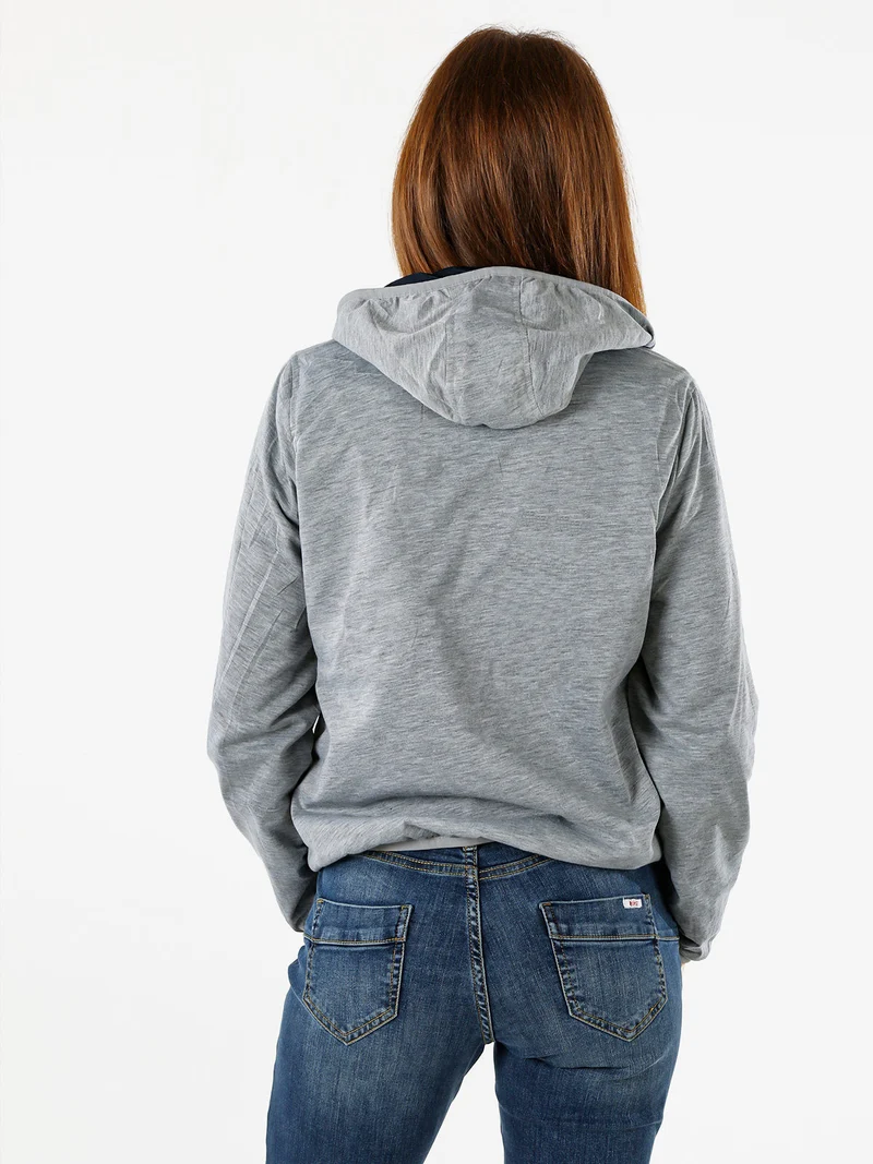 Giacca a vento da donna reversibile con cappuccio e zip - blu scuro