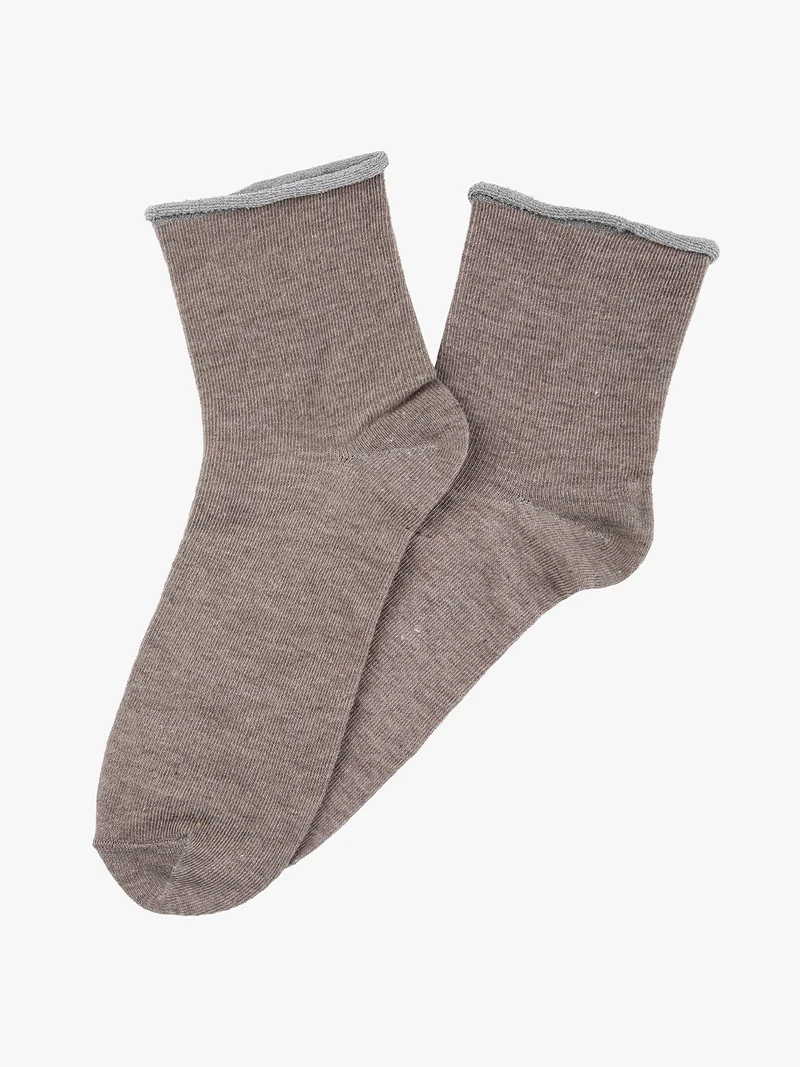 Calze corte donna in caldo cotone con bordo lurex - fango