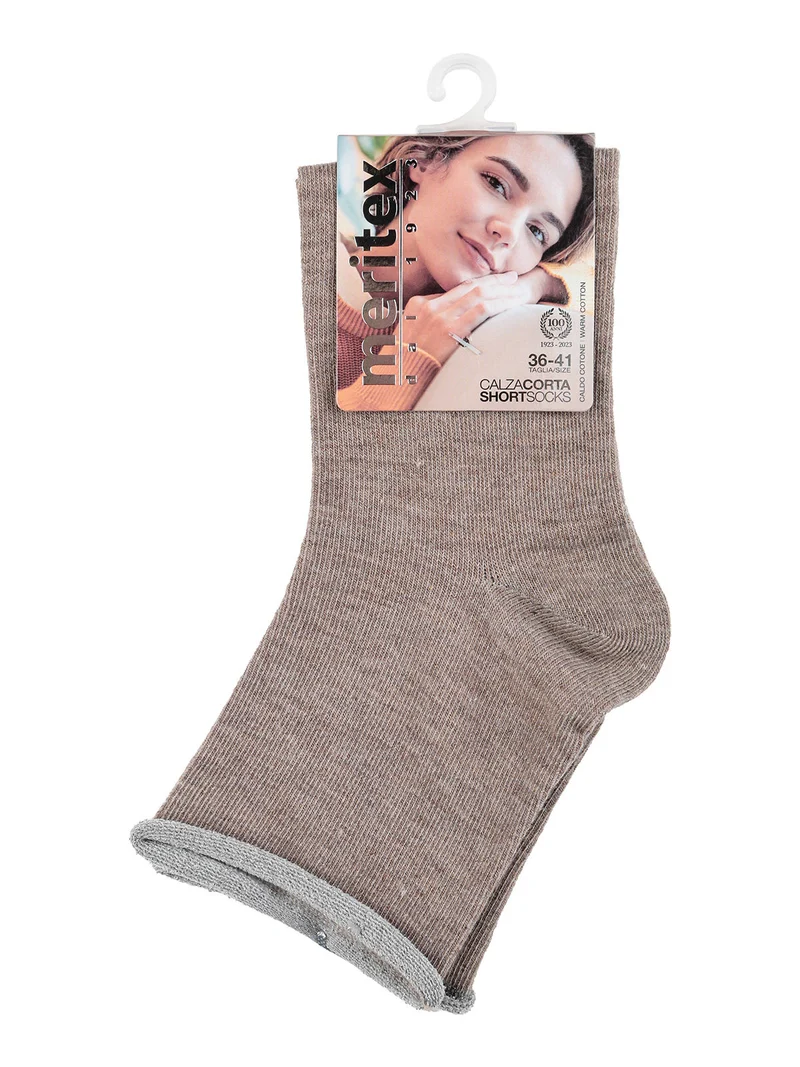 Calze corte donna in caldo cotone con bordo lurex - fango