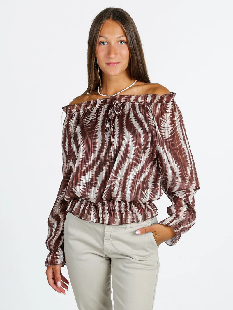 Blusa donna maniche lunghe con scollo a barca - moro