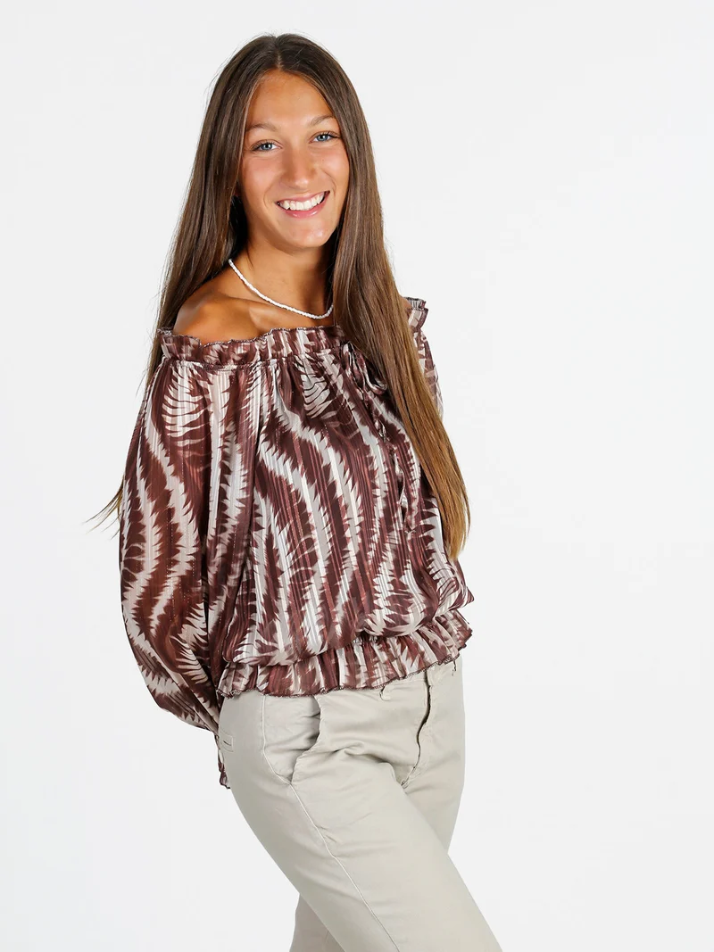 Blusa donna maniche lunghe con scollo a barca - moro