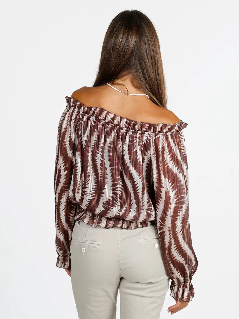 Blusa donna maniche lunghe con scollo a barca - moro