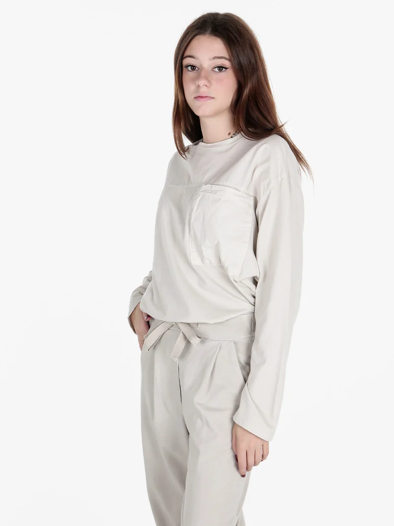 T-shirt donna oversize a maniche lunghe in cotone - sabbia