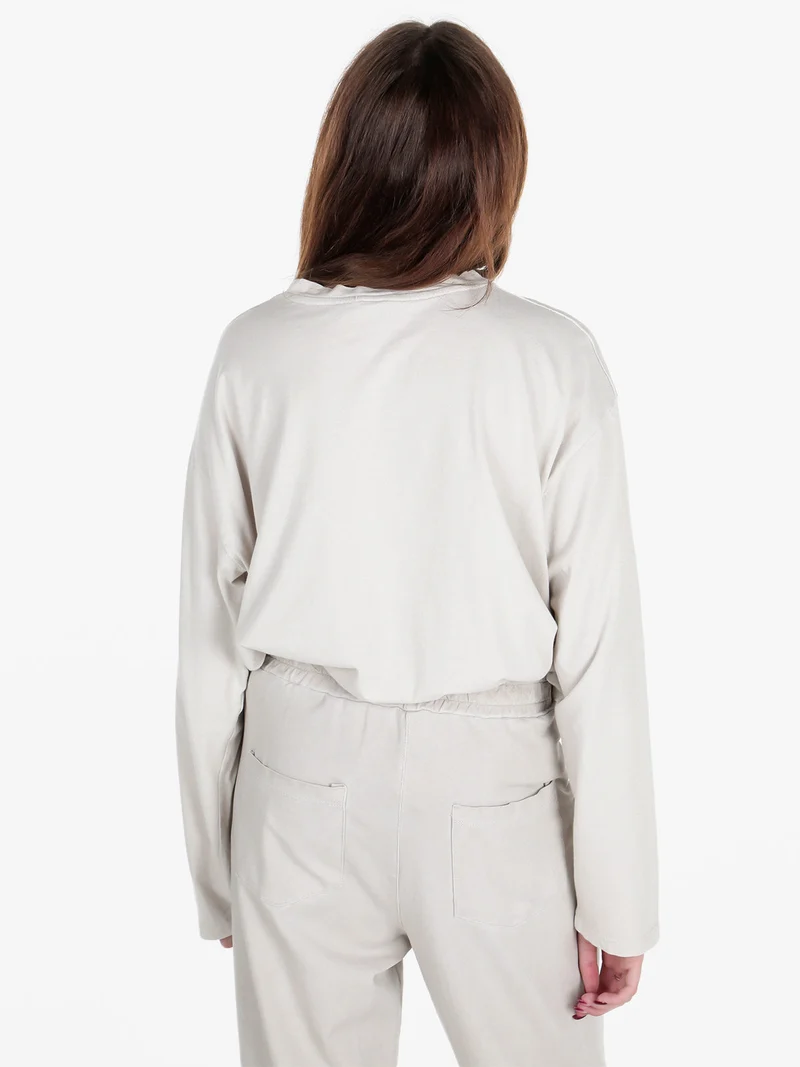 T-shirt donna oversize a maniche lunghe in cotone - sabbia