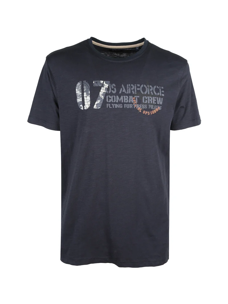 T-shirt girocollo da uomo in cotone con stampa - blu scuro