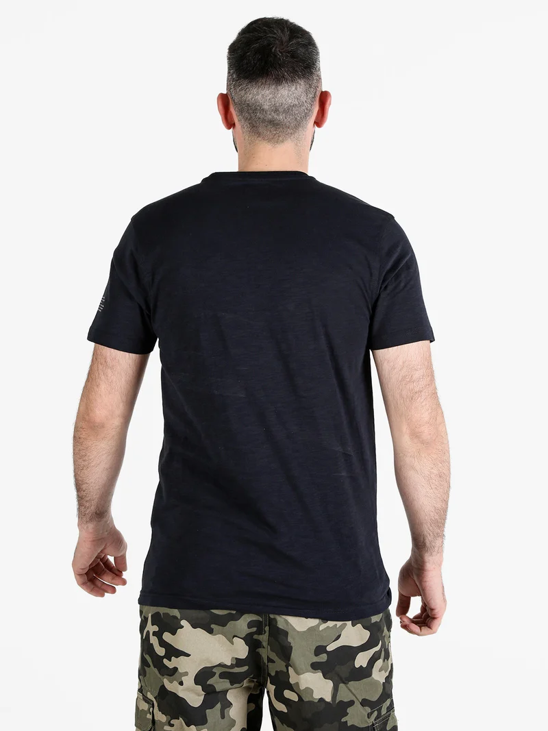T-shirt girocollo da uomo in cotone con stampa - blu scuro