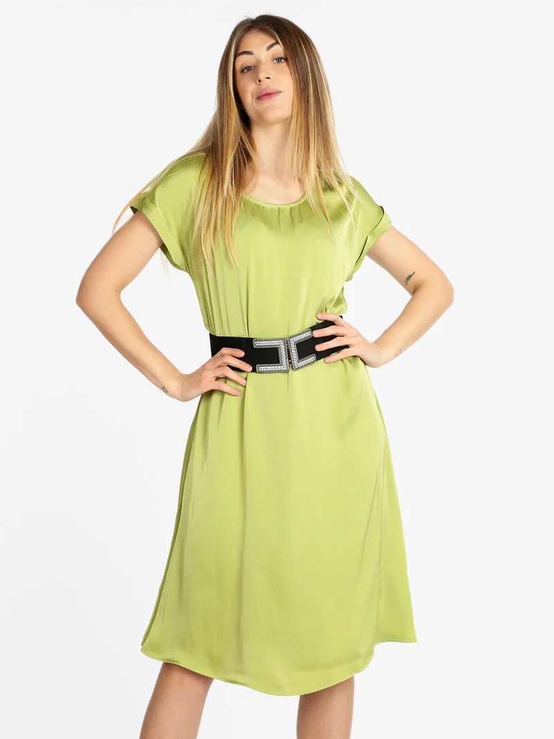 Abito donna effetto seta manica corta - verde chiaro