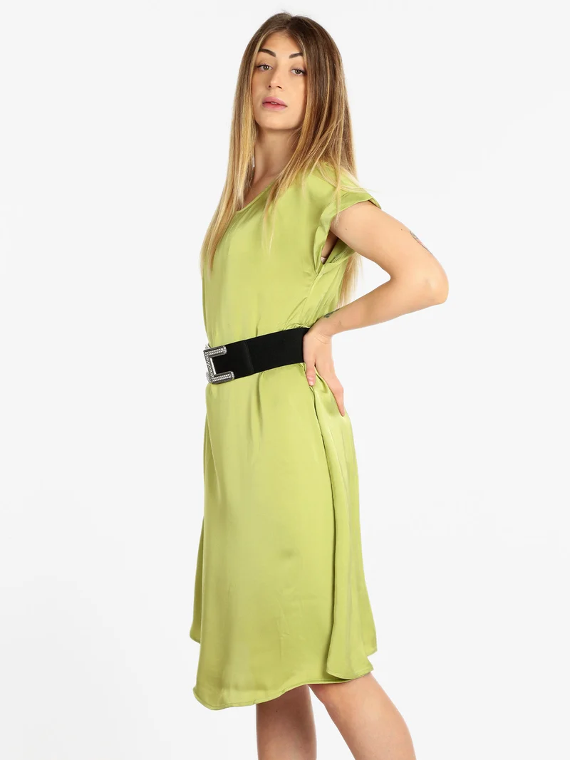 Abito donna effetto seta manica corta - verde chiaro