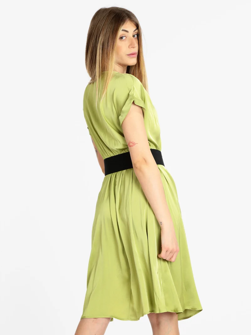 Abito donna effetto seta manica corta - verde chiaro