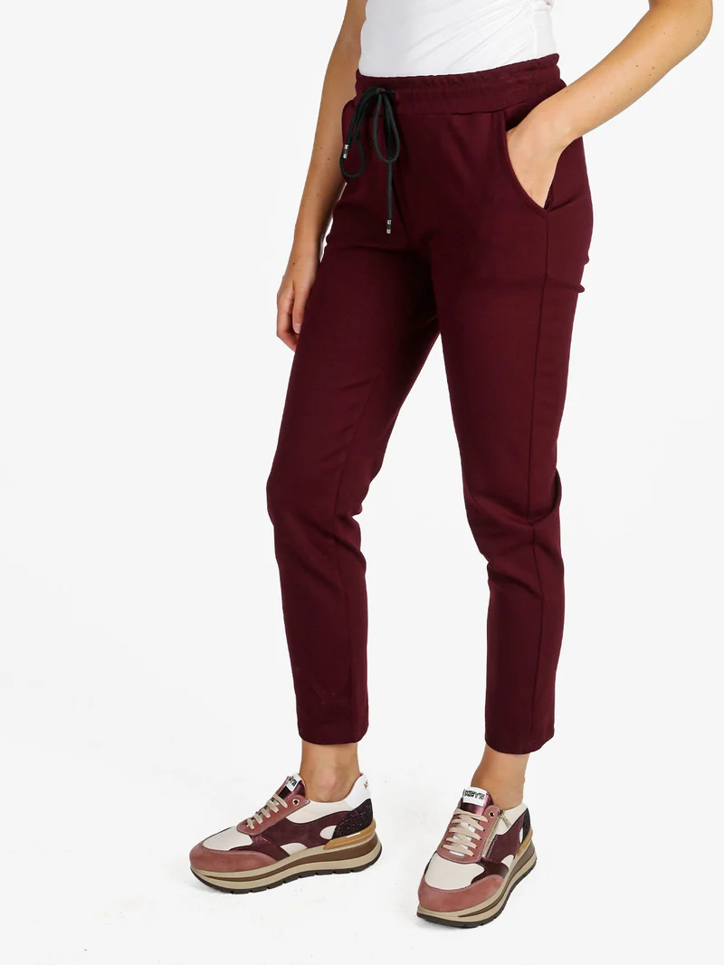Pantaloni donna jogger con coulisse - bordeaux