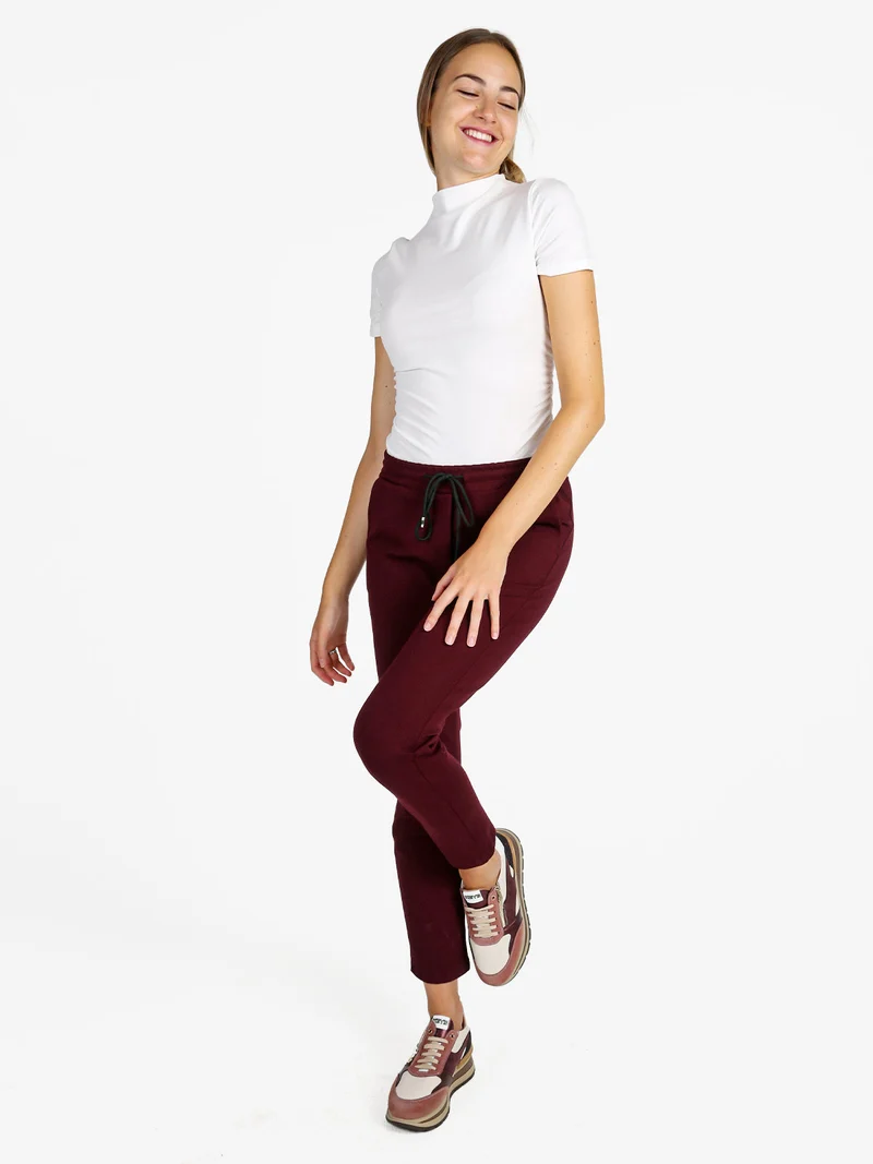 Pantaloni donna jogger con coulisse - bordeaux