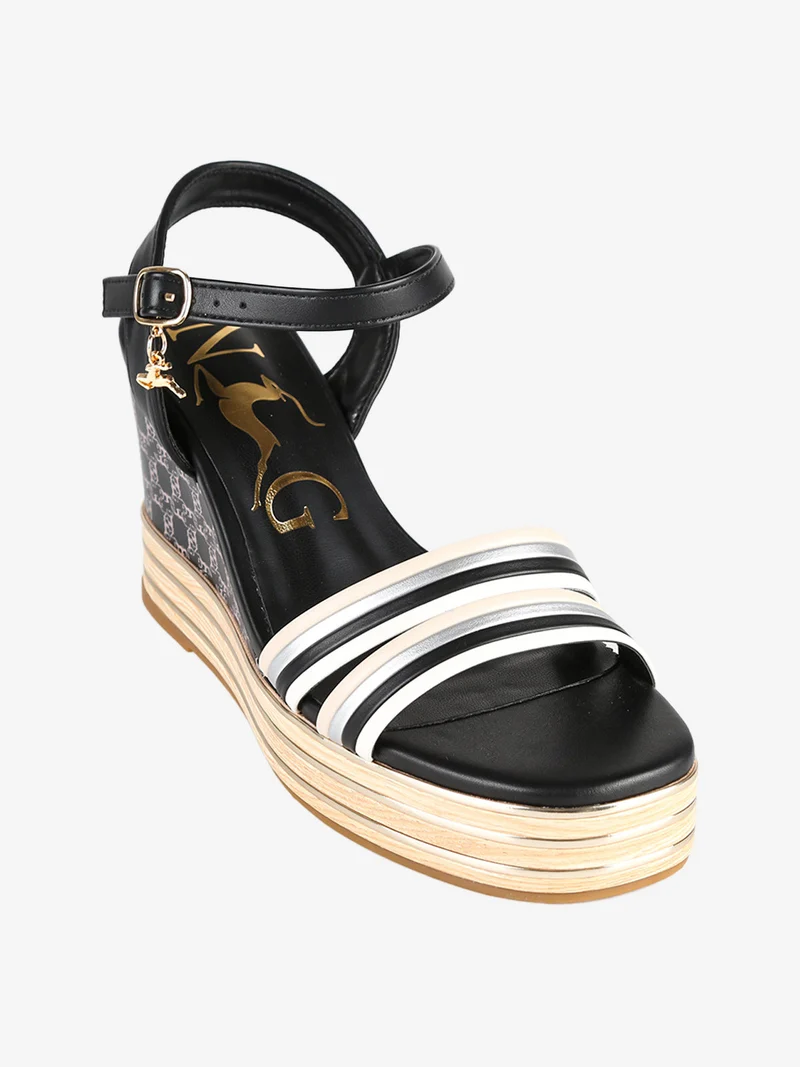 Sandali donna con zeppa platform e fascetta multicolore - nero
