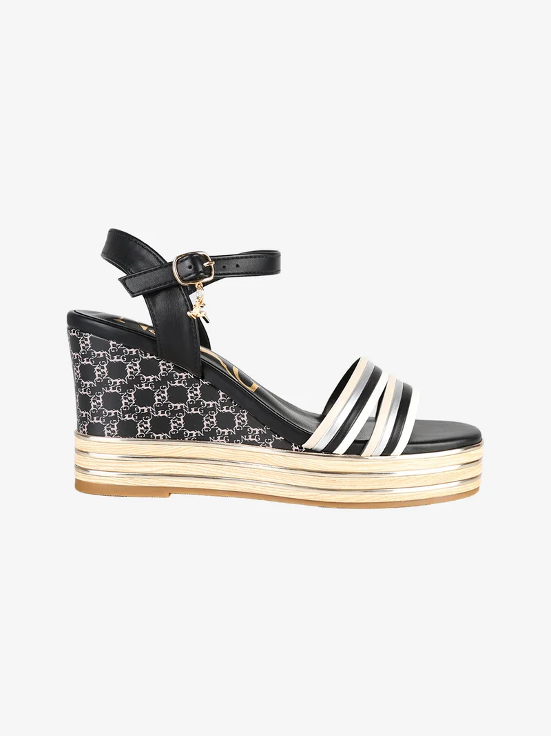 Sandali donna con zeppa platform e fascetta multicolore - nero