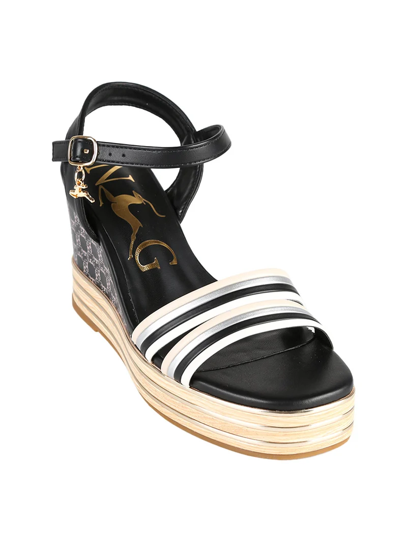 Sandali donna con zeppa platform e fascetta multicolore - nero