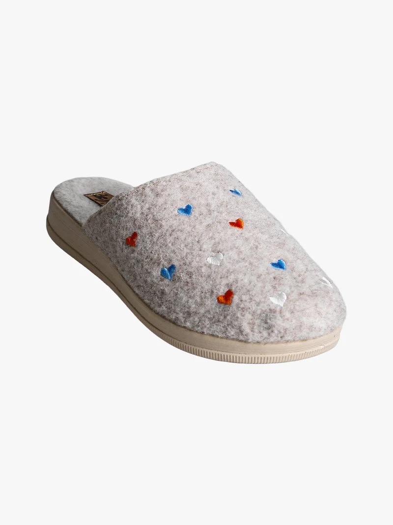 Pantofole donna cuori in feltro con zeppa - beige