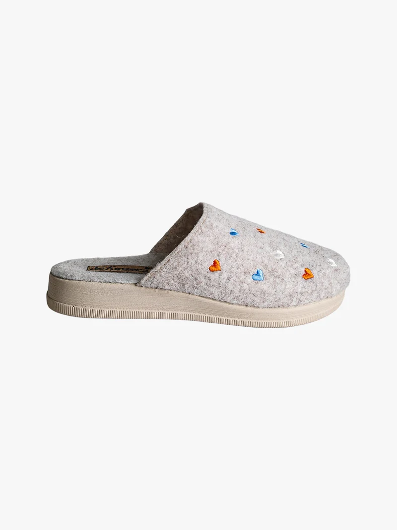 Pantofole donna cuori in feltro con zeppa - beige