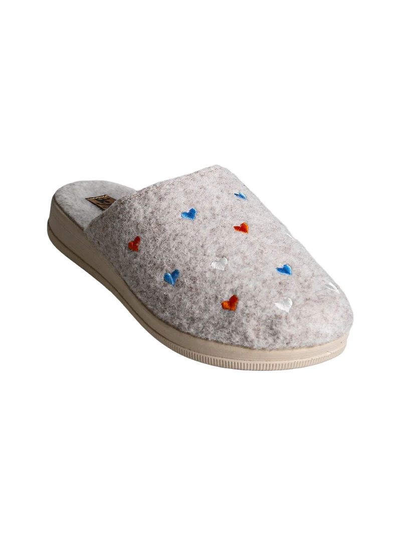 Pantofole donna cuori in feltro con zeppa - beige