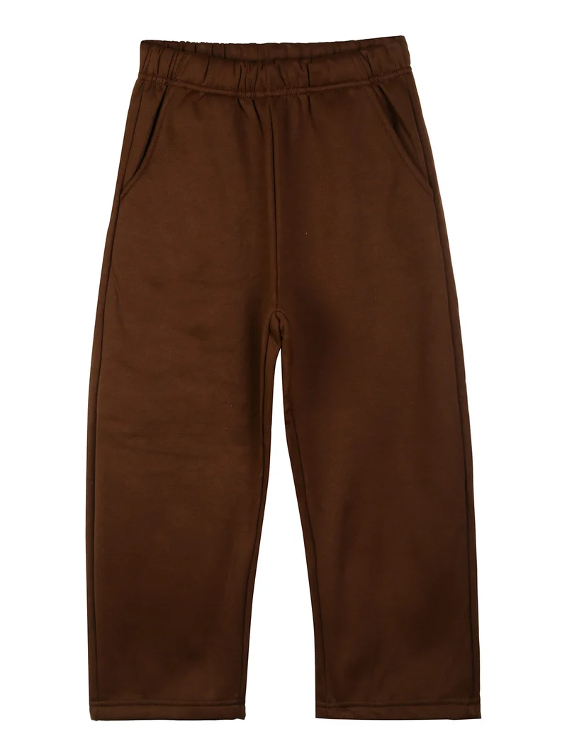 Completo da bambino 3 pezzi con camicia di flanella a quadri e pantaloni tuta felpati - marrone