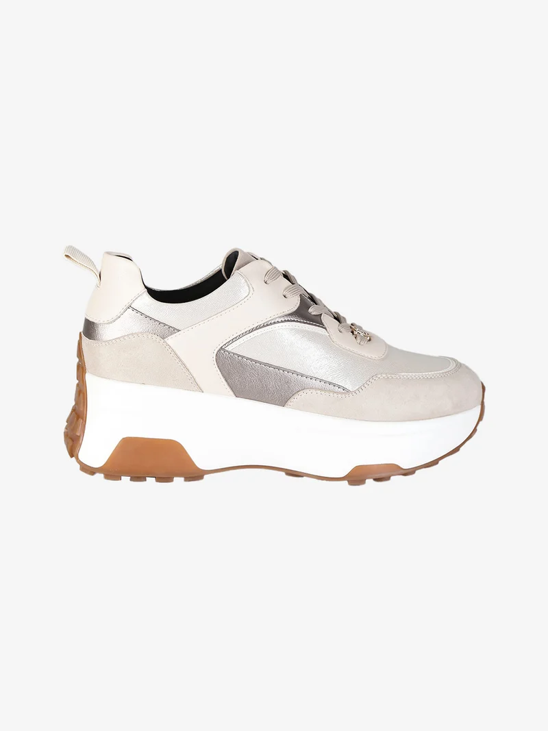 Sneakers donna stringate con platform - beige