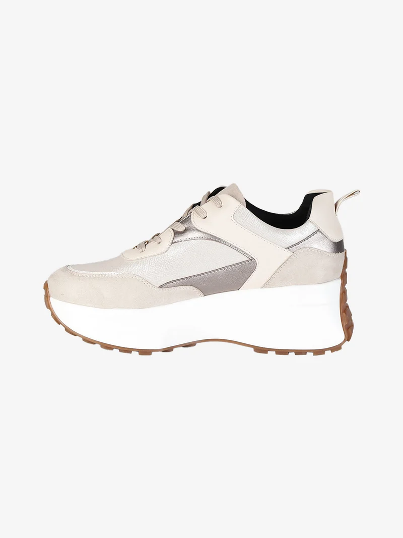 Sneakers donna stringate con platform - beige