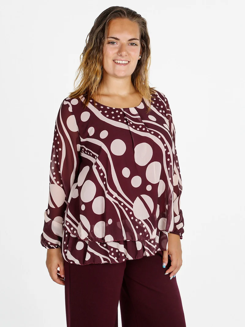 Blusa donna fantasia a maniche lunghe - bordeaux