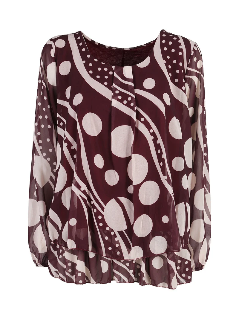 Blusa donna fantasia a maniche lunghe - bordeaux