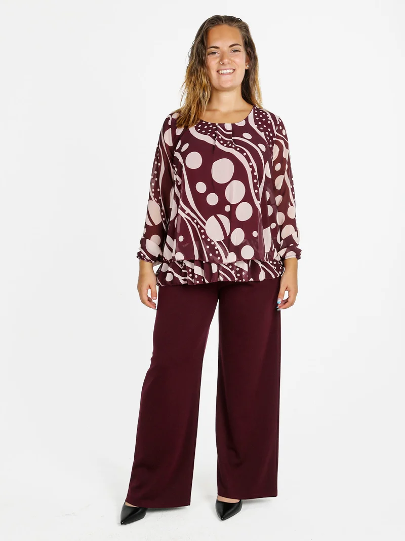 Blusa donna fantasia a maniche lunghe - bordeaux