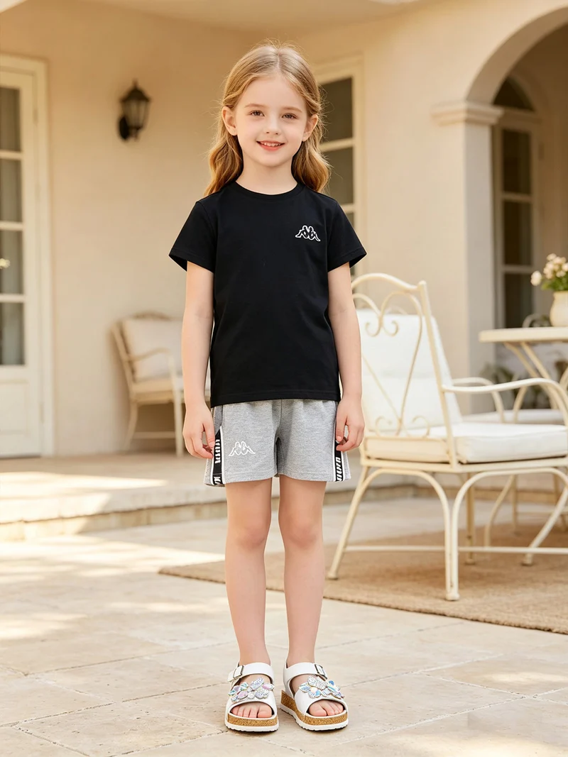 Completo corto in cotone da ragazza con t-shirt e shorts - nero