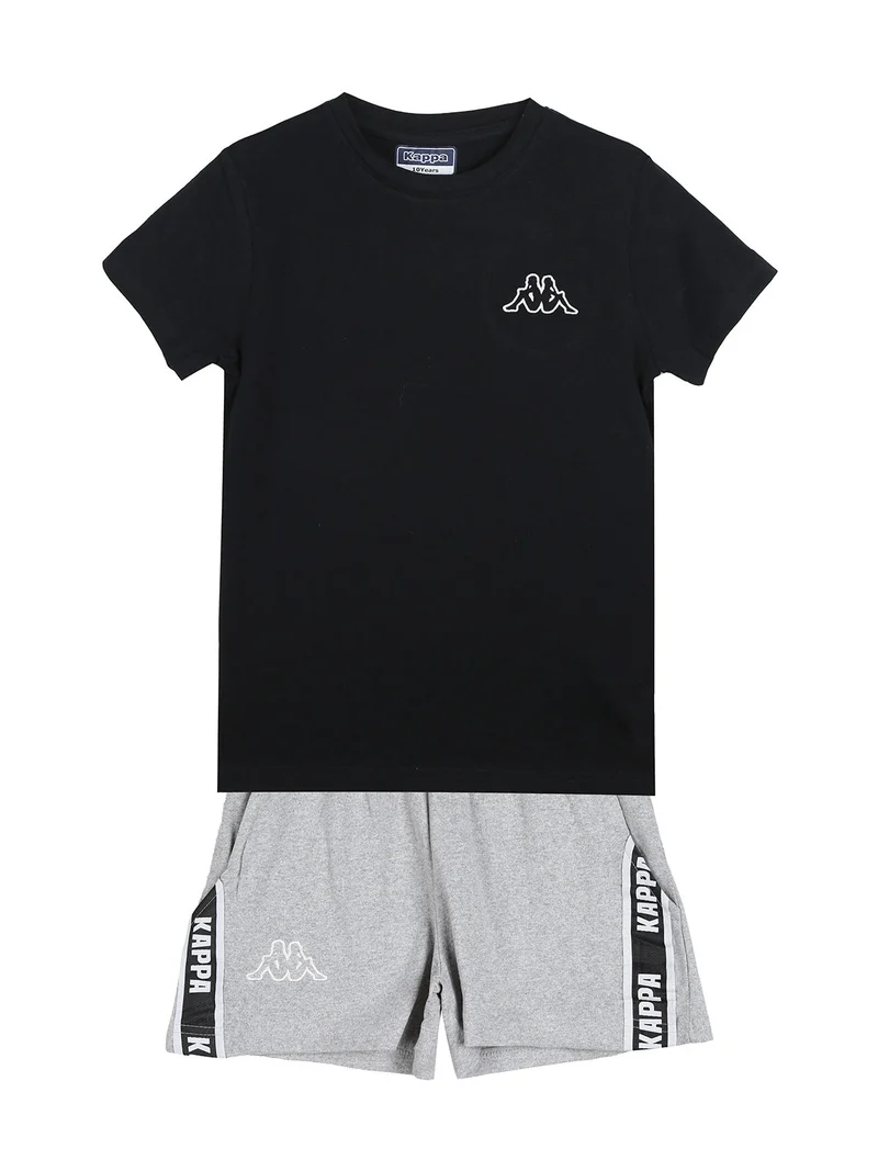 Completo corto in cotone da ragazza con t-shirt e shorts - nero