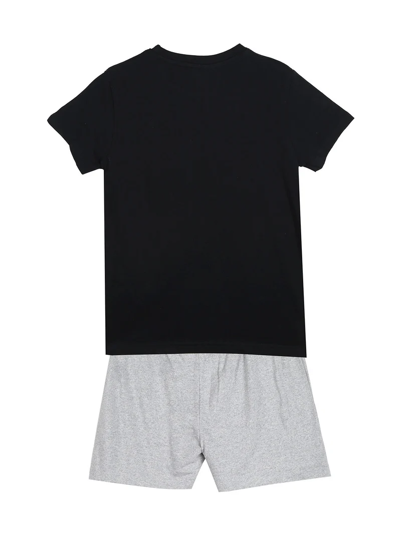 Completo corto in cotone da ragazza con t-shirt e shorts - nero