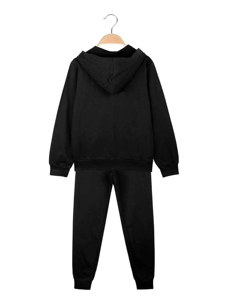 Completo tuta da ragazzo con cappuccio e zip - nero