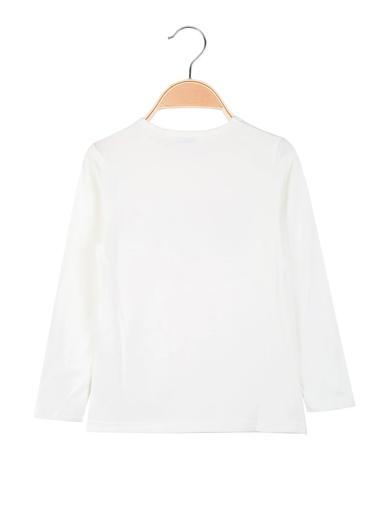 T-shirt da bambina a maniche lunghe con scritta glitter - bianco