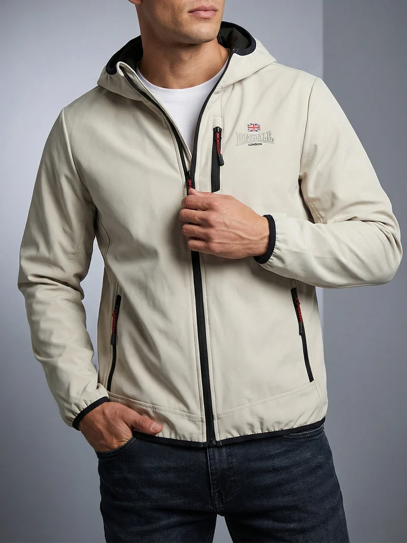 Giacca a vento da uomo con cappuccio e zip - beige