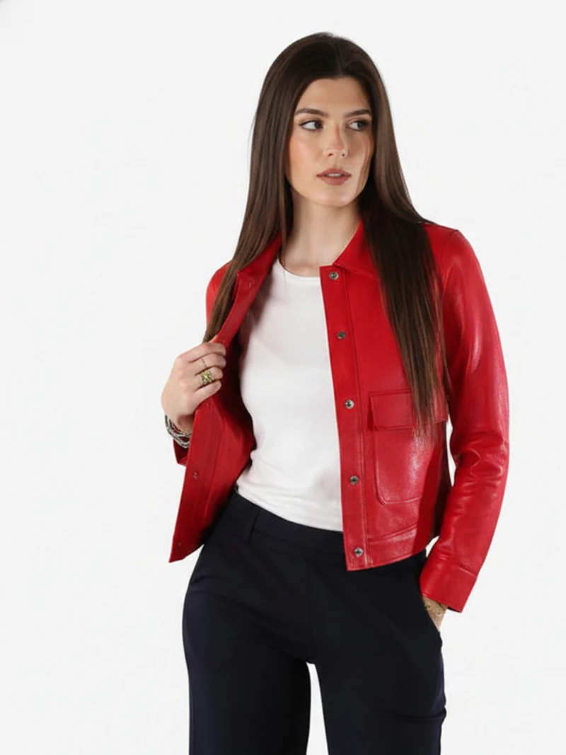 Giacca donna leggera con bottoni - rosso